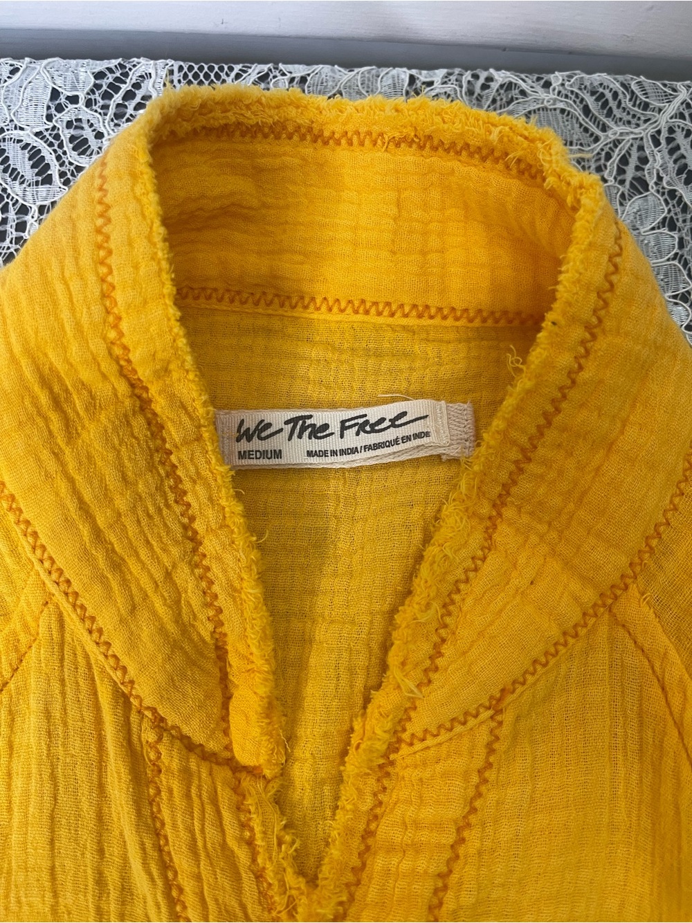 We The Free People Summer Daydream Button Down Shirt Size Medium Yellow Papaya - Picture 5 of 16